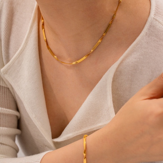 Picture of Eco-friendly Simple & Casual Stylish 18K Real Gold Plated 304 Stainless Steel Snake Chain Twist Necklace For Women 40cm(15 6/8") long, 1 Piece