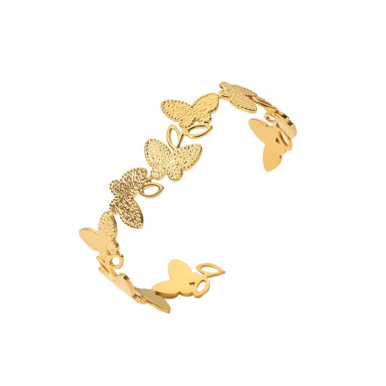 Picture of Eco-friendly Simple & Casual Stylish 18K Real Gold Plated 304 Stainless Steel Butterfly Animal Bangles Bracelets For Women 6cm Dia., 1 Piece