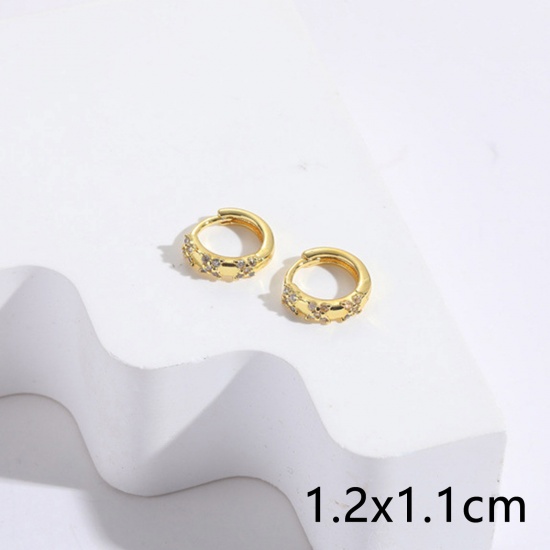 Picture of Eco-friendly Sweet & Cute Stylish 14K Gold Plated Brass & Cubic Zirconia Butterfly Animal Hoop Earrings For Women 1.2cm x 1.1cm, 1 Pair