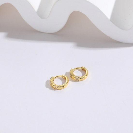 Picture of Eco-friendly Sweet & Cute Stylish 14K Gold Plated Brass & Cubic Zirconia Butterfly Animal Hoop Earrings For Women 1.2cm x 1.1cm, 1 Pair