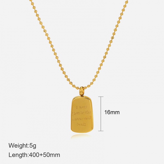 Picture of Eco-friendly Retro Stylish 18K Real Gold Plated 304 Stainless Steel Ball Chain Geometric Message " I Love You To The Moon And Back " Pendant Necklace For Women 40cm(15 6/8") long, 1 Piece