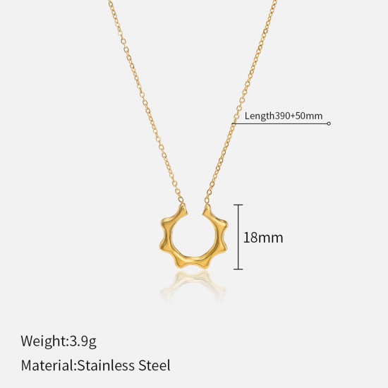 Picture of Eco-friendly Retro Stylish 18K Real Gold Plated 304 Stainless Steel Link Cable Chain Sunflower Pendant Necklace For Women 39cm(15 3/8") long, 1 Piece