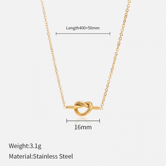 Picture of Eco-friendly Retro Stylish 18K Real Gold Plated 304 Stainless Steel Link Cable Chain Knot Pendant Necklace For Women 40cm(15 6/8") long, 1 Piece