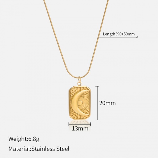 Picture of Eco-friendly Retro Stylish 18K Real Gold Plated 304 Stainless Steel Curb Chain Rectangle Moon Pendant Necklace For Women 39cm(15 3/8") long, 1 Piece