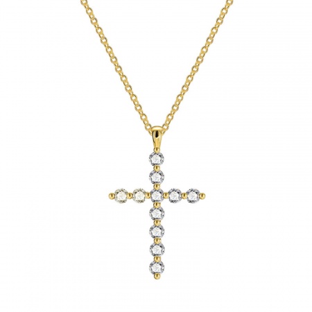 Eco-friendly Simple & Casual Stylish 18K Real Gold Plated Brass & Cubic Zirconia Link Cable Chain Cross Pendant Necklace For Women 45cm(17 6/8") long, 1 Piece