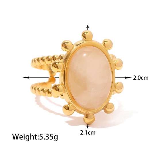 Picture of 1 Piece Vacuum Plating Retro Boho Chic Bohemia 18K Real Gold Plated 304 Stainless Steel & Stone Open Oval Rings For Women 2.1cm x 2cm