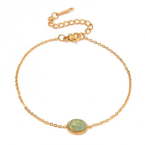 Immagine di 1 Pz Placcatura Sottovuoto Semplice & Casual Elegante 18K Oro riempito 304 Acciaio Inossidabile & Pietra Cavo Catena Ovale Braccialetti con Ciondoli Per Donne 17cm Lunghezza