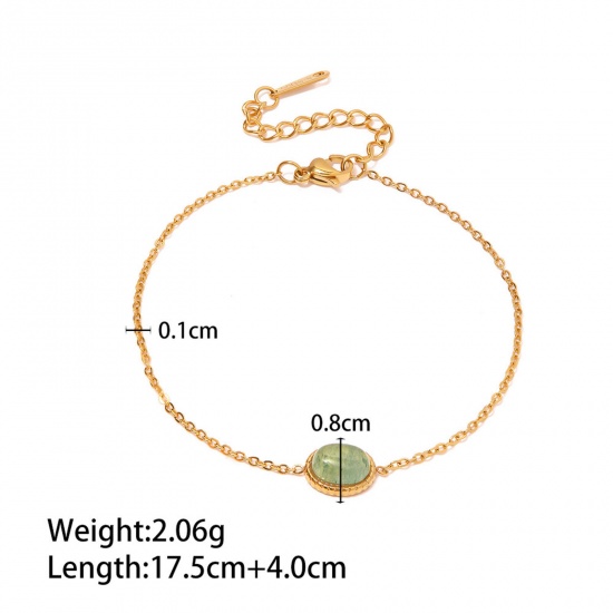 Immagine di 1 Pz Placcatura Sottovuoto Semplice & Casual Elegante 18K Oro riempito 304 Acciaio Inossidabile & Pietra Cavo Catena Ovale Braccialetti con Ciondoli Per Donne 17cm Lunghezza