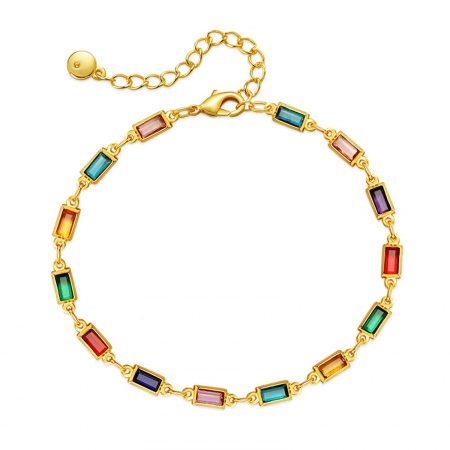 Eco-friendly Exquisite Stylish 18K Real Gold Plated Brass & Glass Link Chain Rectangle Bracelets For Women 16cm(6 2/8") long, 1 Piece