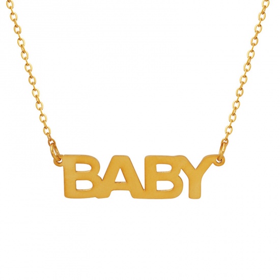 Picture of 1 Piece Vacuum Plating Simple & Casual Stylish 18K Real Gold Plated 304 Stainless Steel Link Cable Chain Message " baby " Pendant Necklace For Women 40cm(15 6/8") long