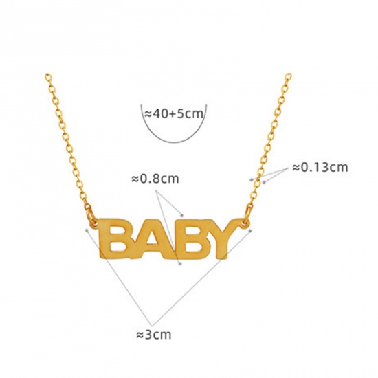 Picture of 1 Piece Vacuum Plating Simple & Casual Stylish 18K Real Gold Plated 304 Stainless Steel Link Cable Chain Message " baby " Pendant Necklace For Women 40cm(15 6/8") long