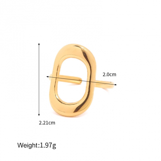 Picture of 1 Piece Vacuum Plating Simple & Casual Retro 18K Real Gold Plated 304 Stainless Steel Open Oval Rings Unisex Party 20mm(US Size 10.25)