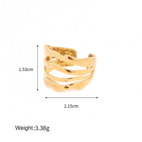 Picture of 1 Piece Vacuum Plating Simple & Casual Retro 18K Real Gold Plated 304 Stainless Steel Open Irregular Rings Unisex Party 20mm(US Size 10.25)