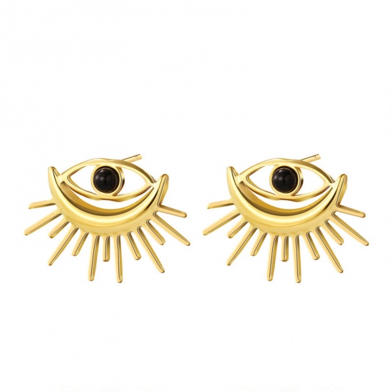 Imagen de 1 Par Enchapado al Vacío Elegante Retro 14K Oro Real Chapado 304 Acero Inoxidable Sol Mal de ojo Pendientes Para Mujeres Fiesta 2cm x 1.5cm