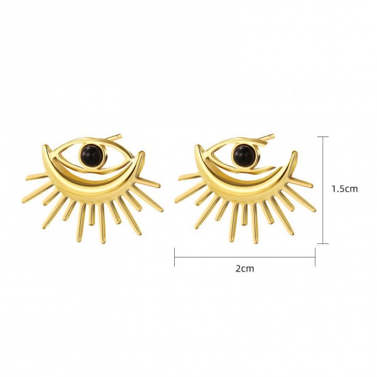 Imagen de 1 Par Enchapado al Vacío Elegante Retro 14K Oro Real Chapado 304 Acero Inoxidable Sol Mal de ojo Pendientes Para Mujeres Fiesta 2cm x 1.5cm