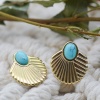 Immagine di 1 Paio Placcatura Sottovuoto Elegante Stile Bohemien 14k Vero Oro Placcato 304 Acciaio Inossidabile & Pietra A Forma di Ventagli Orecchini a Perno Per Donne 1.4cm x 1.4cm