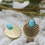 Immagine di 1 Paio Placcatura Sottovuoto Elegante Stile Bohemien 14k Vero Oro Placcato 304 Acciaio Inossidabile & Pietra A Forma di Ventagli Orecchini a Perno Per Donne 1.4cm x 1.4cm
