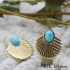 Immagine di 1 Paio Placcatura Sottovuoto Elegante Stile Bohemien 14k Vero Oro Placcato 304 Acciaio Inossidabile & Pietra A Forma di Ventagli Orecchini a Perno Per Donne 1.4cm x 1.4cm