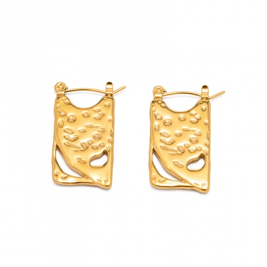 Immagine di 1 Paio Placcatura Sottovuoto Elegante Semplice 18K Vero Oro Placcato 304 Acciaio Inossidabile Rettangolo Filigrana Orecchini Circolari Per Donne 2.7cm x 1.4cm