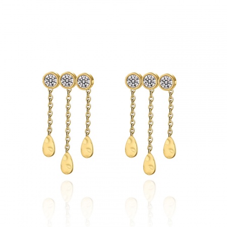 1 Pair Vacuum Plating Simple & Casual Stylish 18K Real Gold Plated 304 Stainless Steel & Cubic Zirconia Tassel Drop Tassel Earrings For Women 1.2cm