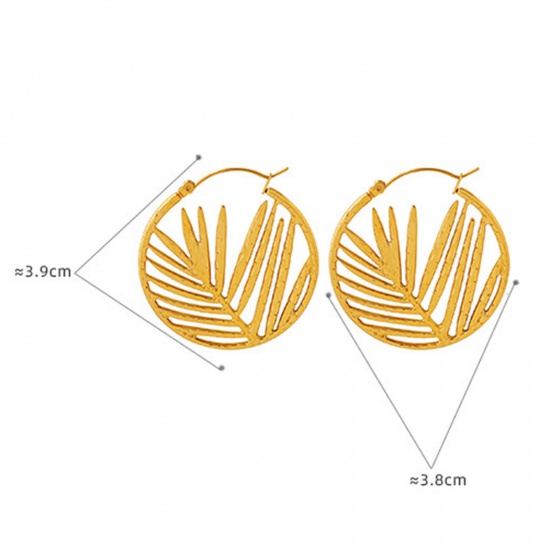 Immagine di 1 Paio Placcatura Sottovuoto Elegante Semplice 18K Vero Oro Placcato 304 Acciaio Inossidabile Foglia Orecchini Circolari Per Donne 3.9cm x 3.8cm