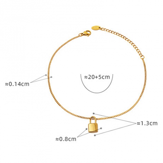 Picture of Simple & Casual Stylish 18K Gold Color 304 Stainless Steel Lock Anklet For Women Party 20cm(7 7/8") long, 1 Piece