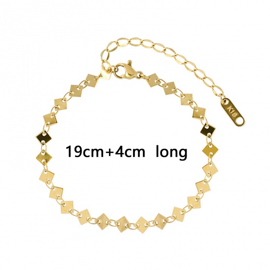 Picture of 304 Stainless Steel Stylish Anklet Rhombus 18K Real Gold Plated 20cm(7 7/8") long, 1 Piece