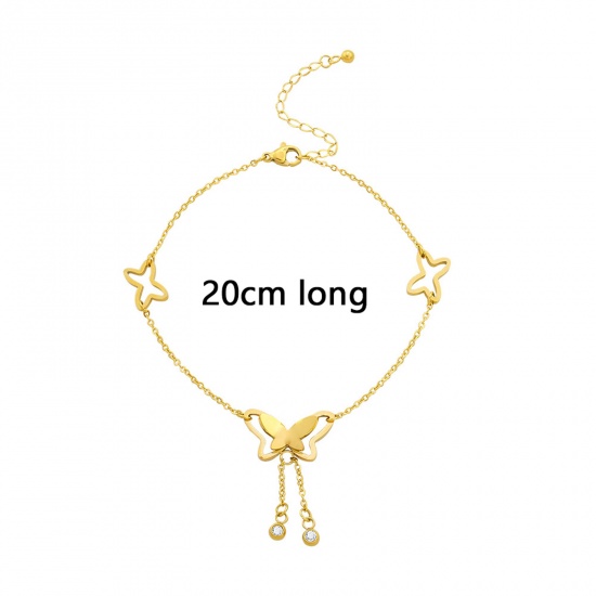 Picture of 304 Stainless Steel Stylish Anklet Butterfly Animal 18K Real Gold Plated 20cm(7 7/8") long, 1 Piece