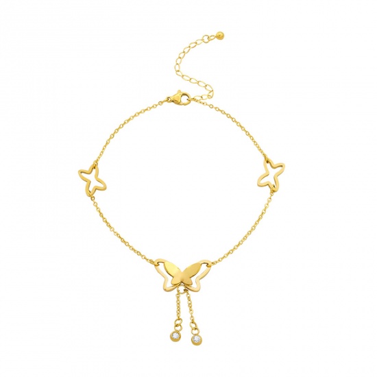 Picture of 304 Stainless Steel Stylish Anklet Butterfly Animal 18K Real Gold Plated 20cm(7 7/8") long, 1 Piece