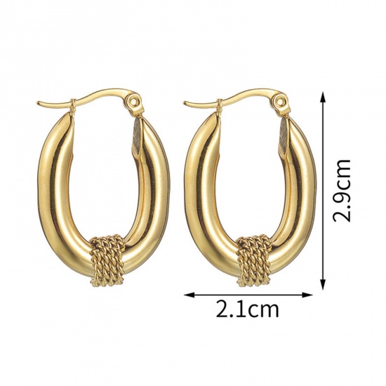 Picture of 1 Pair Vacuum Plating Stylish Simple 14K Gold Plated 304 Stainless Steel Circle Ring Hoop Earrings For Women 2.9cm x 2.1cm