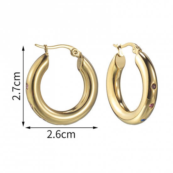 Picture of 1 Pair Vacuum Plating Stylish Simple 14K Gold Plated 304 Stainless Steel & Cubic Zirconia C Shape Hoop Earrings For Women 2.7cm x 2.6cm
