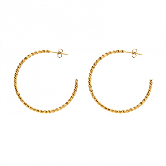 Picture of 1 Pair Vacuum Plating Simple & Casual Stylish 18K Gold Plated 304 Stainless Steel C Shape Hoop Earrings For Women Party 4cm Dia.