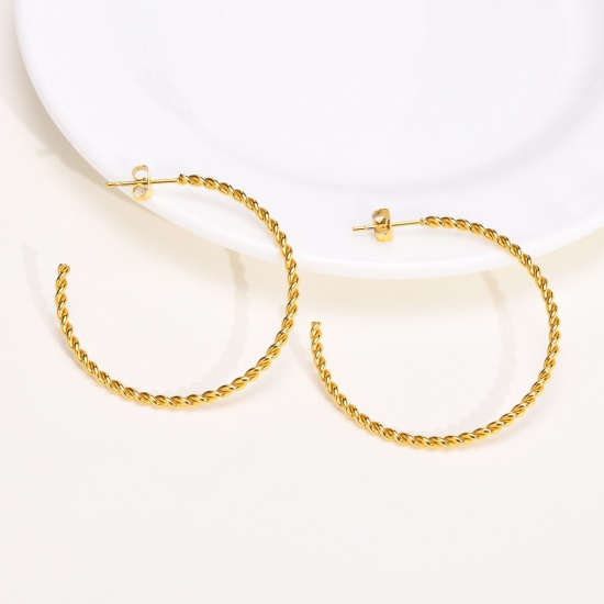 Picture of 1 Pair Vacuum Plating Simple & Casual Stylish 18K Gold Plated 304 Stainless Steel C Shape Hoop Earrings For Women Party 4cm Dia.