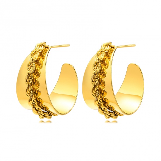 Immagine di 1 Paio Placcatura Sottovuoto Semplice & Casual Elegante 18K Vero Oro Placcato 304 Acciaio Inossidabile forma di C Orecchini Circolari Per Donne Festa 2.7cm x 2.5cm