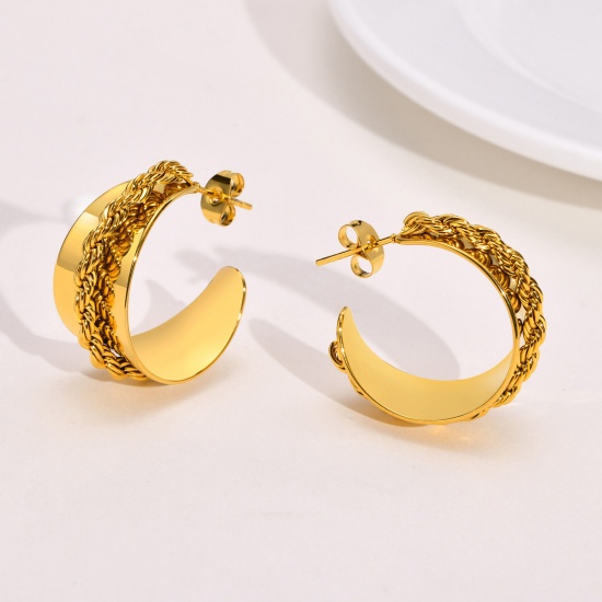 Immagine di 1 Paio Placcatura Sottovuoto Semplice & Casual Elegante 18K Vero Oro Placcato 304 Acciaio Inossidabile forma di C Orecchini Circolari Per Donne Festa 2.7cm x 2.5cm