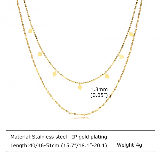 Picture of 1 Piece Vacuum Plating Simple & Casual Simple 18K Real Gold Plated 304 Stainless Steel Link Cable Chain Rhombus Multilayer Layered Necklace Unisex Party 40cm-46cm long