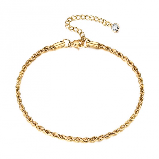 Picture of Simple & Casual Stylish 18K Gold Color 304 Stainless Steel Braided Anklet For Women Party 21cm(8 2/8") long, 1 Piece