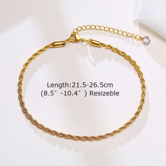 Picture of Simple & Casual Stylish 18K Gold Color 304 Stainless Steel Braided Anklet For Women Party 21cm(8 2/8") long, 1 Piece