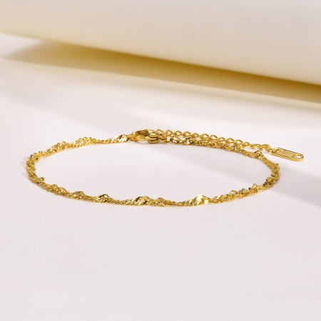 Bild von Großhandel Welle 304 Edelstahl Fußketten, 18K Vergoldet Vakuumbeschichtung, Frauen Stilvoll Einfach und lässig Geschenk Schmuckbedarf, 21cm lang, 1 Strang