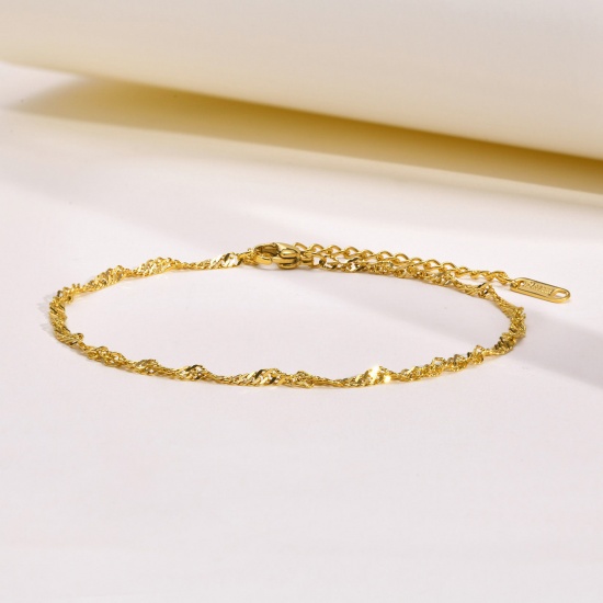 Picture of Simple & Casual Stylish 18K Gold Color 304 Stainless Steel Wave Anklet For Women Party 21cm(8 2/8") long, 1 Piece