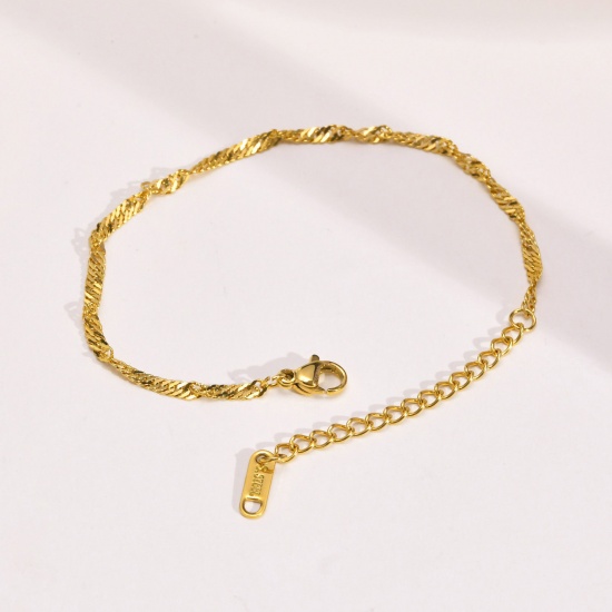 Picture of Simple & Casual Stylish 18K Gold Color 304 Stainless Steel Wave Anklet For Women Party 21cm(8 2/8") long, 1 Piece