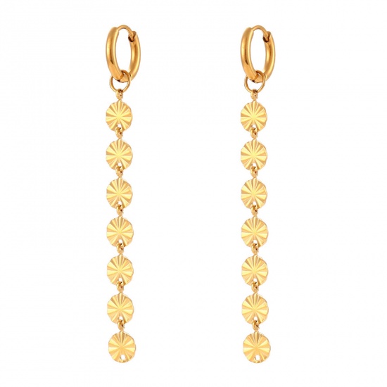 Image de 1 Paire Placage sous Vide Simple & Décontracté Boucles d'Oreilles Franges Pompons Glands Élégant en 304 Acier Inoxydable Rond Plaqué Or Véritable 18K Fête Pour les Enfants 6.7cm