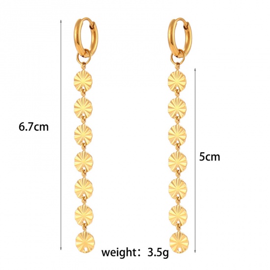 Image de 1 Paire Placage sous Vide Simple & Décontracté Boucles d'Oreilles Franges Pompons Glands Élégant en 304 Acier Inoxydable Rond Plaqué Or Véritable 18K Fête Pour les Enfants 6.7cm