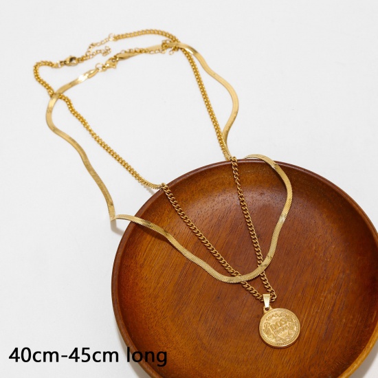 Picture of Eco-friendly Simple & Casual Stylish 18K Gold Color 304 Stainless Steel Snake Chain Round Initial Alphabet/ Capital Letter Multilayer Layered Necklace For Women 40cm-45cm long, 1 Piece