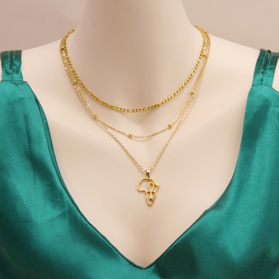 Picture of Eco-friendly Simple & Casual Stylish 18K Gold Color 304 Stainless Steel Link Cable Chain Map Multilayer Layered Necklace For Women 39cm-47cm long, 1 Piece