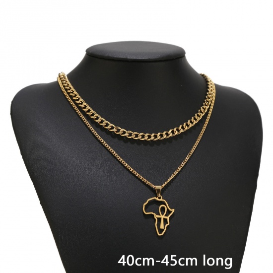 Picture of Eco-friendly Simple & Casual Stylish 18K Gold Color 304 Stainless Steel Link Cable Chain Map Multilayer Layered Necklace For Women 40cm-45cm long, 1 Piece