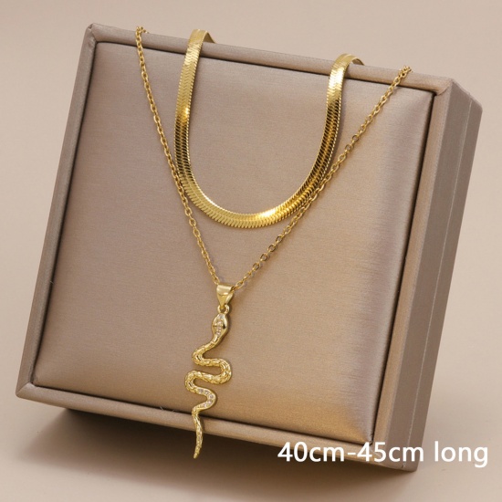 Picture of Eco-friendly Simple & Casual Stylish 18K Gold Color 304 Stainless Steel Snake Chain Snake Animal Multilayer Layered Necklace For Women 40cm-45cm long, 1 Piece