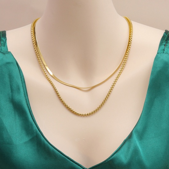 Picture of Eco-friendly Simple & Casual Stylish 18K Gold Color 304 Stainless Steel Snake Chain Multilayer Layered Necklace For Women 40cm-46cm long, 1 Piece