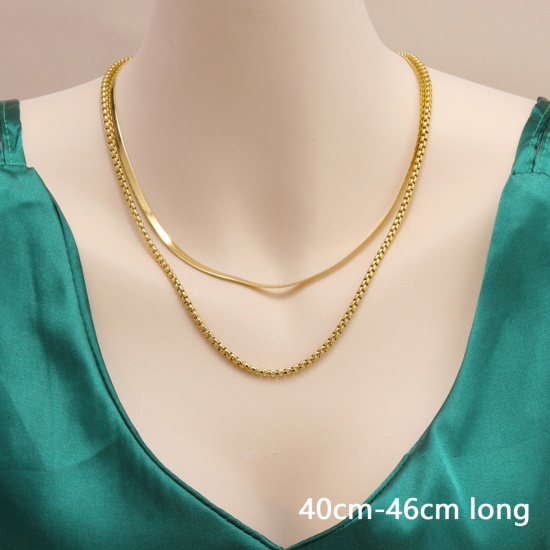 Picture of Eco-friendly Simple & Casual Stylish 18K Gold Color 304 Stainless Steel Snake Chain Multilayer Layered Necklace For Women 40cm-46cm long, 1 Piece