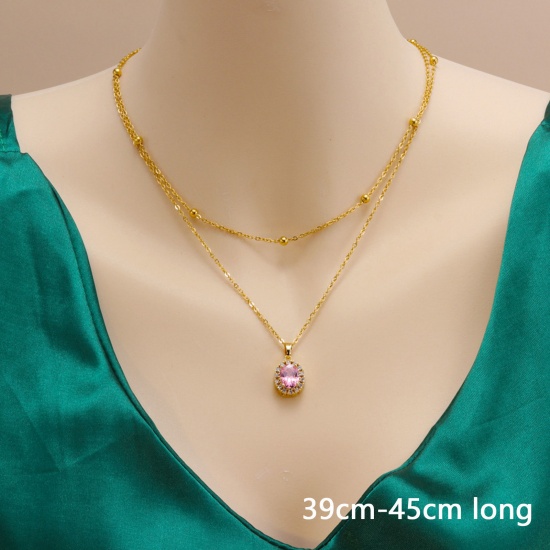Picture of Eco-friendly Simple & Casual Stylish 18K Gold Color 304 Stainless Steel & Cubic Zirconia Ball Chain Oval Multilayer Layered Necklace For Women 39cm-45cm long, 1 Piece